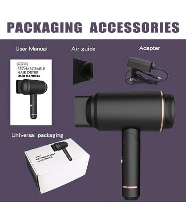 Compact Folding Handle Cordless Hair Dryer Rechargeable Travel Hairdryer with Hot and Cold Air 1 Nozzle 2 Heat Settings for Family Women and Men Black - Buy Online on GoSupps.com