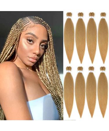 SOKU Pre Stretched Braiding Hair Extensions 24 Inch - 8 Packs Strawberry Honey Blonde Box Braids Synthetic Professional Crochet EZ Braid Neat Yaki Texture Hot Water Setting A Honey Blonde(27)