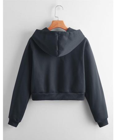 Soluo Womens Zip Up Cropped Hoodie Jackets Sweatshirts Drawstring Crop Hooded Jacket Top Fashion Casual Fleece Coat Outwear Dark Grey Small - Buy Online on GoSupps.com