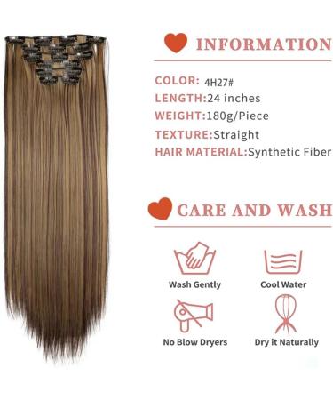 Clip-In Extensions Like Real Hair 6 Pieces 61 cm Hair Extensions with Clips 6 Wefts 16 Clips for Complete Hair Extensions Straight Hair Extensions for Women (4H27) - Buy Online on GoSupps.com