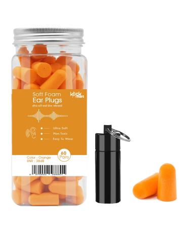 Klickmart Ear Plugs for Sleep Super Soft Foam Ear Plugs 38 db Highest SNR 60 Pairs Reusable Foam Earplug One Size Fits Virtually Every Wearer for Sleeping Travel Loud Noise etc Orange