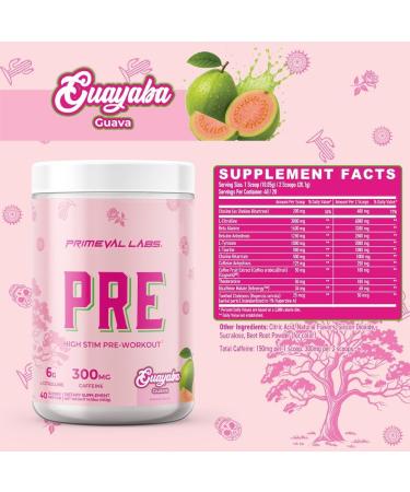 Primeval Labs PRE High-Stim Pre Workout | Energy Focus & Performance Formula | 300mg Caffeine | 40 Servings | Guayaba | Authentic Latino-Inspired Flavor to Fuel Your Journey Guayaba 14.18 Ounce (Pack of 1) - Buy Online on GoSupps.com