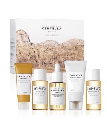 SKIN1004 Madagascar Centella Travel Kit | Toner, Ampoule, Soothing Cream, Cleansing Oil, Ampoule Foam | Basic Skincare Pouch | Compact Size | Soothing Calming - Buy Online on GoSupps.com
