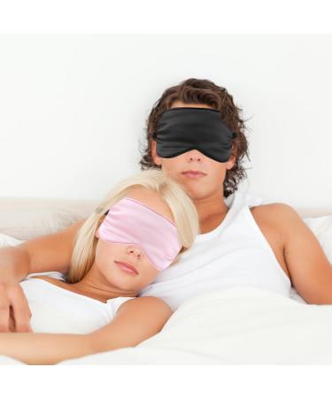 Silky Sleep Masks 2 Pcs Set | Soft Satin Eye Covers for Men & Women | Adjustable Blackout Blindfold for Travel & Meditation (Black & Pink - Buy Online on GoSupps.com
