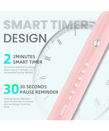 7am2m Sonic Electric Toothbrush for Adults and Kids with Travel Case and 8 Brush Heads 5 Modes with 2 Minutes Build in Smart Timer Roman Column Handle Design (Pink) Pink With Travel Case - Buy Online on GoSupps.com