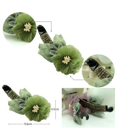 Large Green Gauze Flower Banana Clip - Stylish Hair Barrette Accessory - Buy Online on GoSupps.com