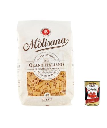 Italian Gourmet E.R. La Molisana Ditali N. 45 Pasta Lenta Lavorazione Durum Wheat Semolina Pasta 500 g Bronze + Pulp Italian Gourmet Pulp 400 g Pack of 20