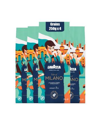 Lavazza Tales of Milano Grains de caf pour machine expresso 100% arabica intensit 7/10 degr de torr faction clair 4x250 g 1kg