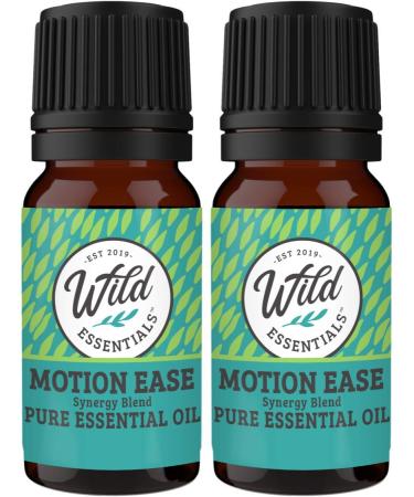 Wild Essentials Motion Ease 100% Pure Essential Oil Synergy Blend 2 Pack - 10ml Formula for Motion Sickness Nausea Upset Stomach Vertigo Dizzy seasick carsick. Made and Bottled in The USA Motion Ease 0.34 Fl Oz (Pack of 2)