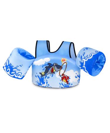 Kids Swim Vest for Children Learn Swimming Training, Faxpot Toddler Swim Aid Floats with Shoulder Harness Arm Wings for 30-60 lbs Boys/Girls Sea Beach Pool Sky-Blue