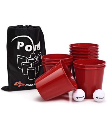 Goplus Yard Pong, Giant Outdoor Games Pong Set with 12 Buckets, 2 Balls and a Carry Bag, Toss Game for Beach, Backyard, Lawn, Party, Camping, Tailgate Game for Family and Friends