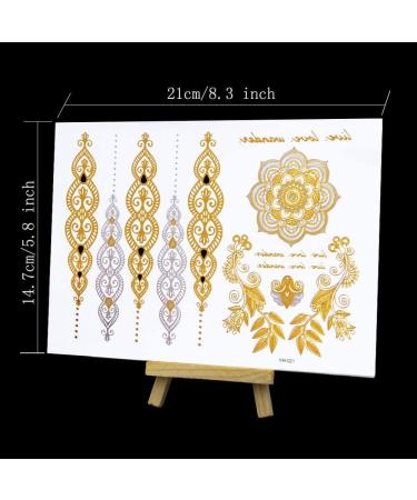Boho Metallic Temporary Tattoos for Women - 80+ Gold & Silver Shimmer Designs | Waterproof Fake Tattoo Stickers for Henna Body Art (8 Sheets) - Buy Online on GoSupps.com