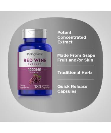 Piping Rock Red Wine Extract Capsules 1000mg | 180 Count | Non-GMO Gluten Free Supplement - Buy Online on GoSupps.com