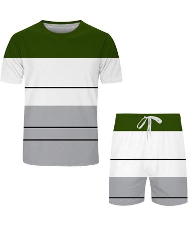 Men's Summer Sport Set - Crew Neck Tee Shirt and Shorts Outfit - Floral Tracksuit - Army Green - 3X-Large - Buy Online on GoSupps.com