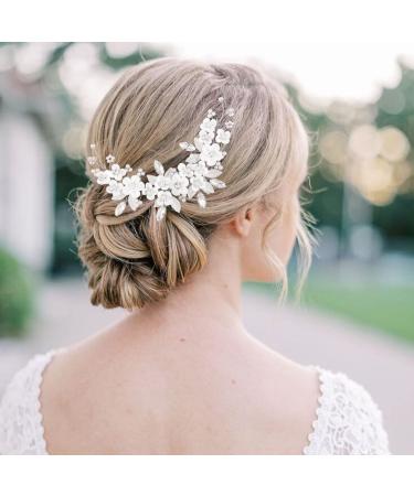 Unicra Silver Flower Wedding Hair Vine with Pearls and Rhinestones - Bridal Hair Piece for Women and Girls - Buy Online on GoSupps.com