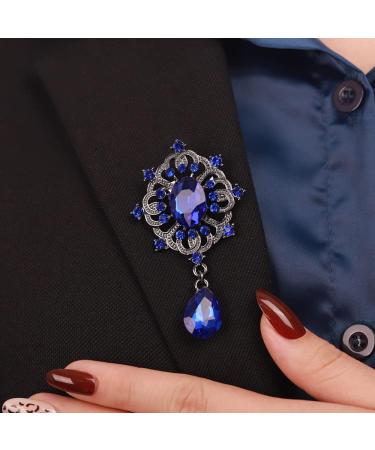 Shop Something Blue Crystal Dangle Drop Black Brooch Pin for Women & Men - Elegant Dress Suit Jewelry - Buy Online on GoSupps.com