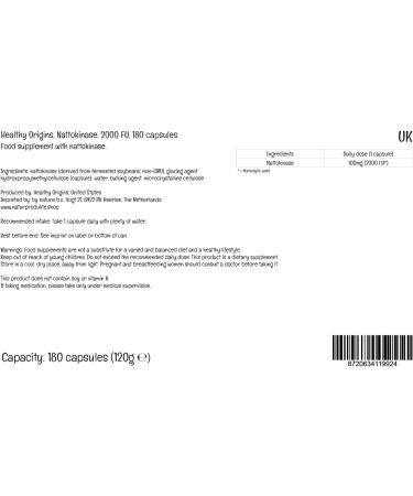 Healthy Origins Nattokinase 2000 FU 180 Vegan Capsules | Lab-Tested | Vegetarian | Soy-Free | Gluten-Free | Non-GMO - Buy Online on GoSupps.com