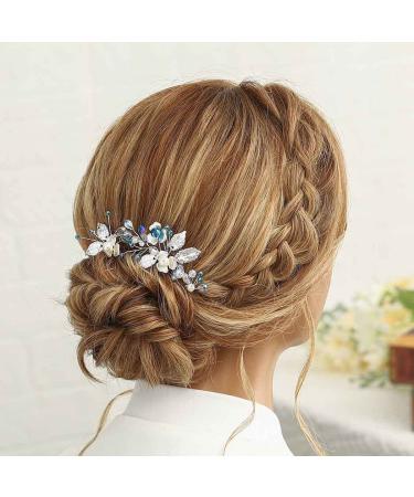 Casdre Blue Rhinestone Hair Pins - Silver Flower Bridal Hair Pieces (Pack of 3) - Buy Online on GoSupps.com