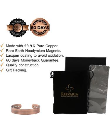 Reevaria Pure Copper Magnetic Cuff Bracelet for Men - 8 Magnets 3500 Gauss - Pain Relief for Arthritis, Golf, Carpal Tunnel - Heavyweight Design - Buy Online on GoSupps.com