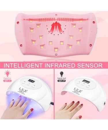 LKE 72W UV Lamp for Gel Nails with LCD Screen and Auto Sensor - Gel Nail Kit with Top and Base Coat, 3 Timer Settings - Perfect DIY Tools for Beginners - Pink - Buy Online on GoSupps.com