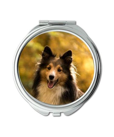 Mirror Compact Mirror Dog Sheltie Close Up Autumn pocket mirror portable mirror