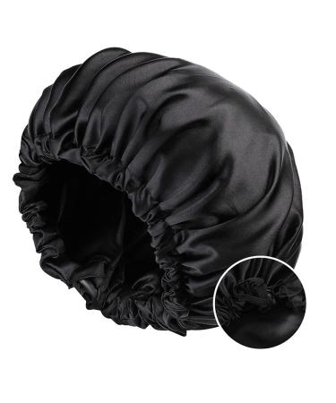 2 Pcs Waterproof Satin Sleep Caps for Curly Hair | Extra Large Double Layer Bonnet | Adjustable & Stylish (Black+roseRed) - Buy Online on GoSupps.com