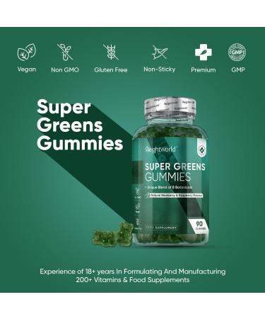 Super Greens Gummies - 90 Vegan Gummies for Energy & Immunity - Natural Blueberry & Raspberry Flavor - Essential Vitamins & Minerals - Alternative to Super Greens Powder - Buy Online on GoSupps.com
