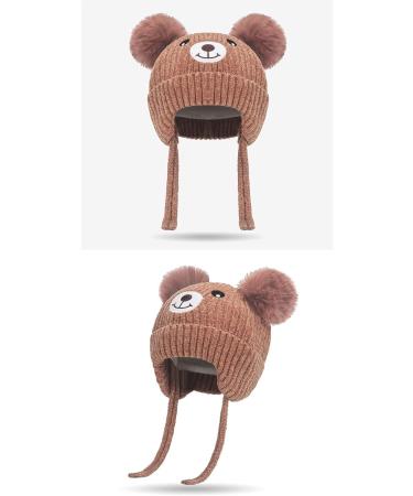 Cute Bear Kids Winter Hat | Ear Flaps, Dual Pom-Pom | Toddler Fleece Lined Earflap Cap - Khaki - Buy Online on GoSupps.com