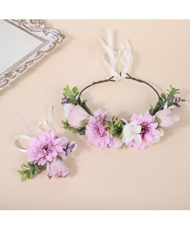 IYOU Flower Crowns Wreath Purple Daisy Floral Headband Wrist Band Wedding Party Festival Photos Headpiece for Women and Girls - Buy Online on GoSupps.com