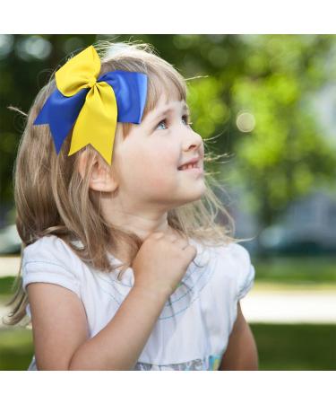 2PCS Oaoleer 8 Jumbo Cheer Bows with Tails, Yellow/Blue - Ideal for Girls Teen Softball Cheerleader Outfits - Buy Online on GoSupps.com
