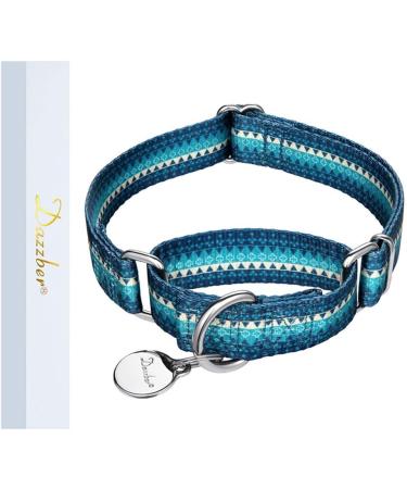 Dazzber Martingale Dog Collar for Medium & Large Dogs - No Pulling Durable Nylon Adjustable 43.2-63.3 cm Turquoise Green 1 Inch Wide - Buy Online on GoSupps.com