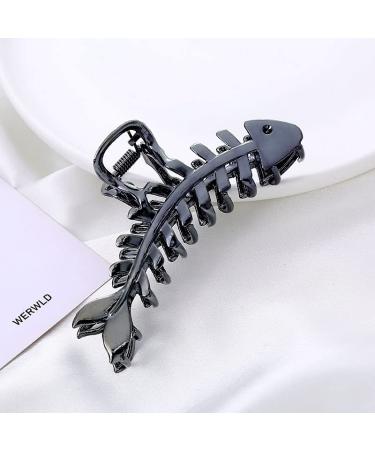 Fish Bone Shape Metal Hair Claw Clips  Large Hair Claw Nonslip Hair Barrettes Non-Slip No Broken Strong Hold Hair Clamps Fashion Hair Accessories for Woman and Girls With Long Thick Thin Curly Hair