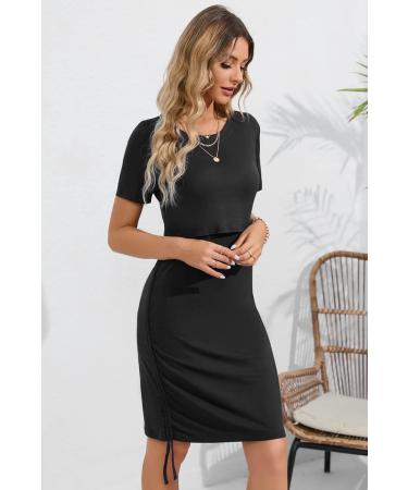 Sosolism 4-in-1 Maternity Nursing Dress - Short Sleeve Breastfeeding Top - Black - Buy Online on GoSupps.com