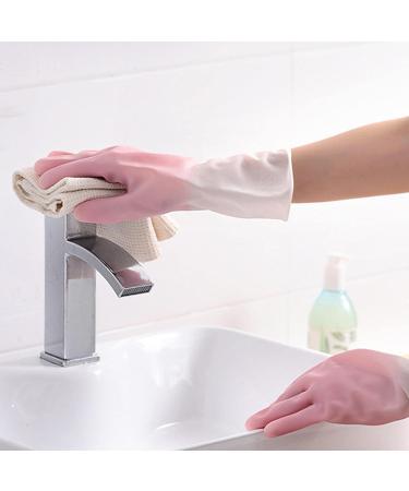 Skoulazeo Rubber Cleaning Gloves | Kitchen Cleaning Gloves Waterproof Dishwashing Cleaning Gloves for Kitchen Dishes Gardening Pink - Buy Online on GoSupps.com
