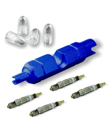 Schwalbe Div valve key SV AV with 4 original Schwalbe Sclaverand valve inserts and 4 caps transparent