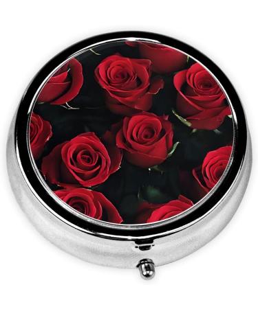 Red and Black Rose Round Pill Box - 3 Compartment Portable Travel Medicine Organizer for Vitamins & Tablets - Buy Online on GoSupps.com