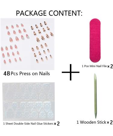 48 Pieces 2 Packs French Tip False Nails Short Press on Nails Black Wavy Lines Almond Fake Nail Set with Adhesive Tabs Full Cover Stick for Women Girls false nail-2set - Buy Online on GoSupps.com