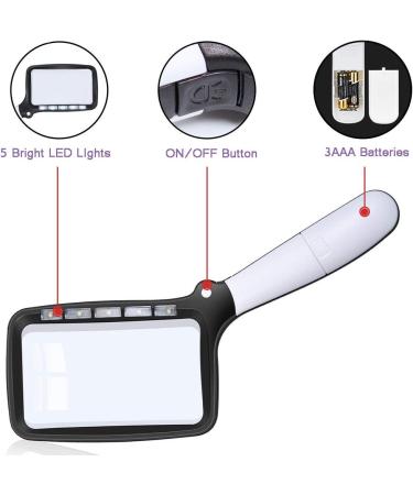 LED Lighted Magnifying Glass - 5 LED Handheld Foldable Reading Magnifier for Books Newspapers Maps Coins Jewellery Hobbies and Crafts - Buy Online on GoSupps.com