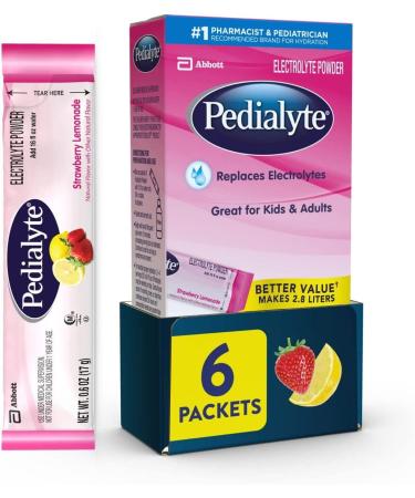 Pedialyte Large Powder Packs, Strawberry Lemonade, 6 Count, Pack of 3