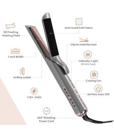 Buy IG INGLAM 2 in 1 Anti-Scald Airflow Hair Straightener & Curler Professional Styling Tool with Breeze Fan & Felt Fabric Perfect Gift in Silver & Gold - Buy Online on GoSupps.com