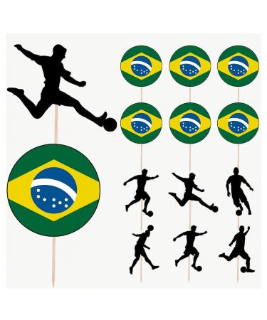 Brazil Football Silhouette Flag Mix Party Food & Cupcakes Picks Decorations Toppers (pack of 14)