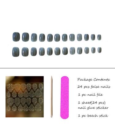 Aimimier 24pcs Glitter Cat Eye False Nails - Short Square Fake Nails (Blue) - Buy Online on GoSupps.com