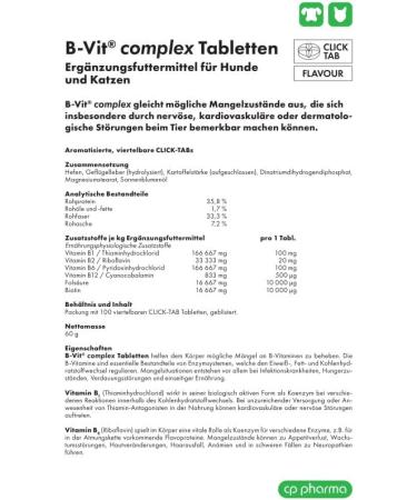 CP-Pharma B-Vit Complex Tablets for Dogs & Cats | 100 Tabs | Essential B Vitamin Supplement | Supports Health & Wellness - Buy Online on GoSupps.com