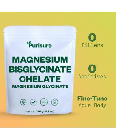 Purisure Magnesium Bisglycinate Powder 250g (8.8oz) | Lab Tested | 133 Servings - Buy Online on GoSupps.com