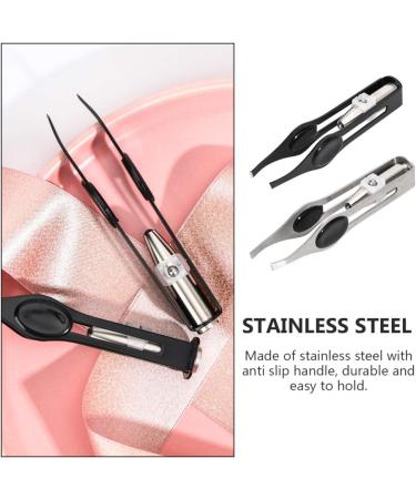 SOLUSTRE Eyelash Extension Tweezers Set with LED Light - Stainless Steel Beauty Tools for Men's Grooming and Facial Hair Removal - Buy Online on GoSupps.com
