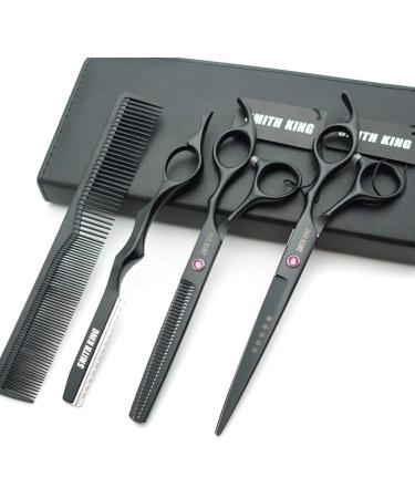 7.0 inch hair scissors set Hair cutting scissors & thinning scissors with razor combs in 1 set (Black)