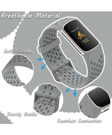 Kollody Breathable Soft Silicone Bands for Fitbit Charge 5 - 3 Pack Black/White/Gray - Buy Online on GoSupps.com