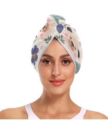Cute Face Bear Hair Towel 2 Pack Super Absorbent Hair Drying Towel Quick Dry Hair Turbans Head Towel with Button Twisty Wrap for Women Girls