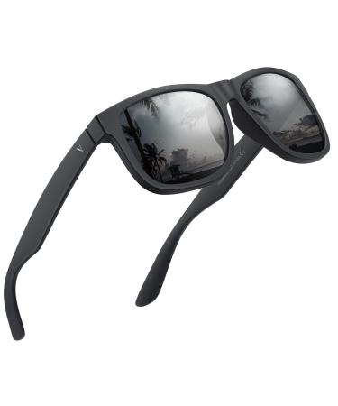 VELAZZIO Polarized Sunglasses for Men Women Fashion Sunglasses UV400 Protection Lightweight Black Frame Grey Lens