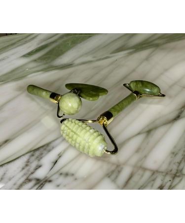 Jade Face Roller 4 in 1 & Gua Sha Set | Eye Massager & Ridged Roller | Warm & Ice Facial Massager for Glowing Skin - Buy Online on GoSupps.com